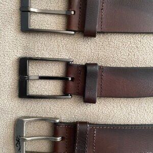 2 Men's Full Grain Leather / 1 Browning Genuine Leather Belts: Brown Size 42